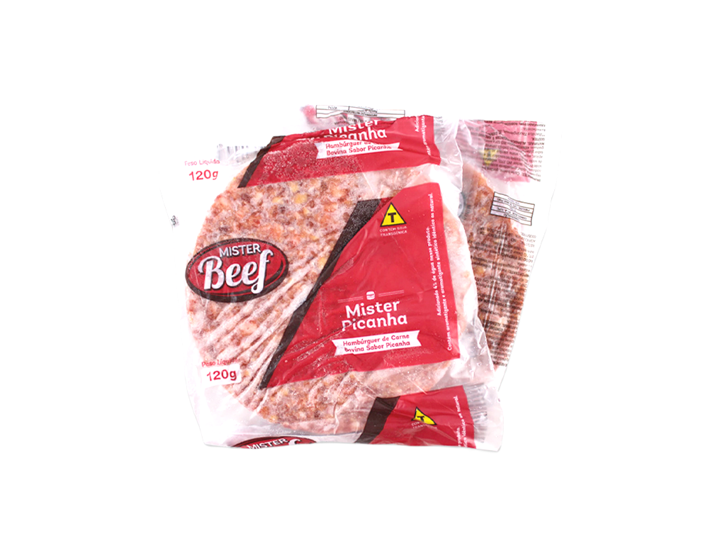 HAMBÚRGUER DE CARNE BOVINA SABOR PICANHA MISTER BEEF 120 G (CX 20 UN)